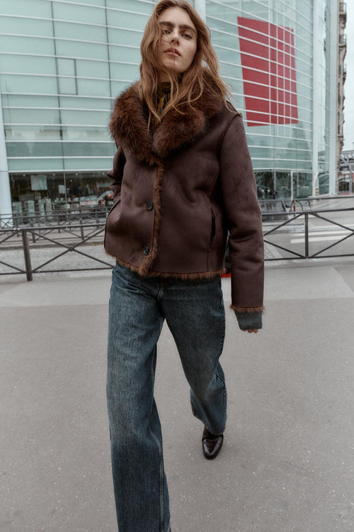 REVERSIBLE SUEDE-EFFECT FAUX FUR JACKET