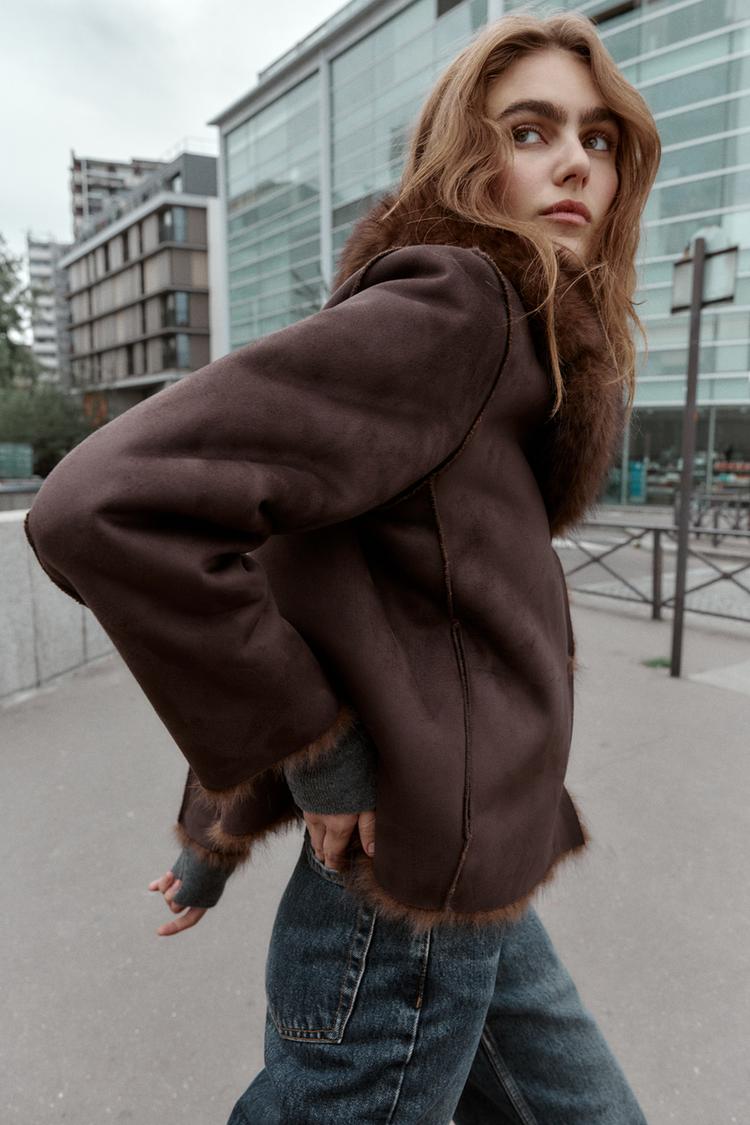 REVERSIBLE SUEDE-EFFECT FAUX FUR JACKET