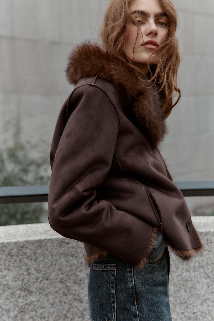 REVERSIBLE SUEDE-EFFECT FAUX FUR JACKET