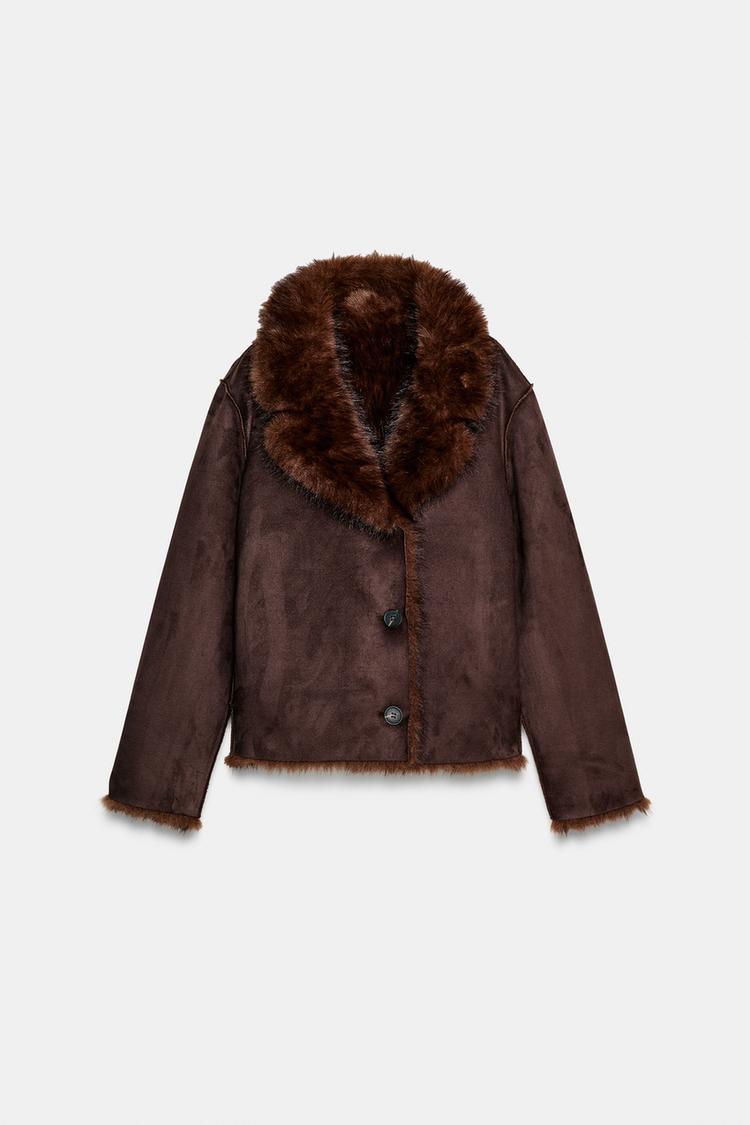 REVERSIBLE SUEDE-EFFECT FAUX FUR JACKET