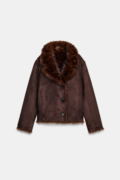 REVERSIBLE SUEDE-EFFECT FAUX FUR JACKET